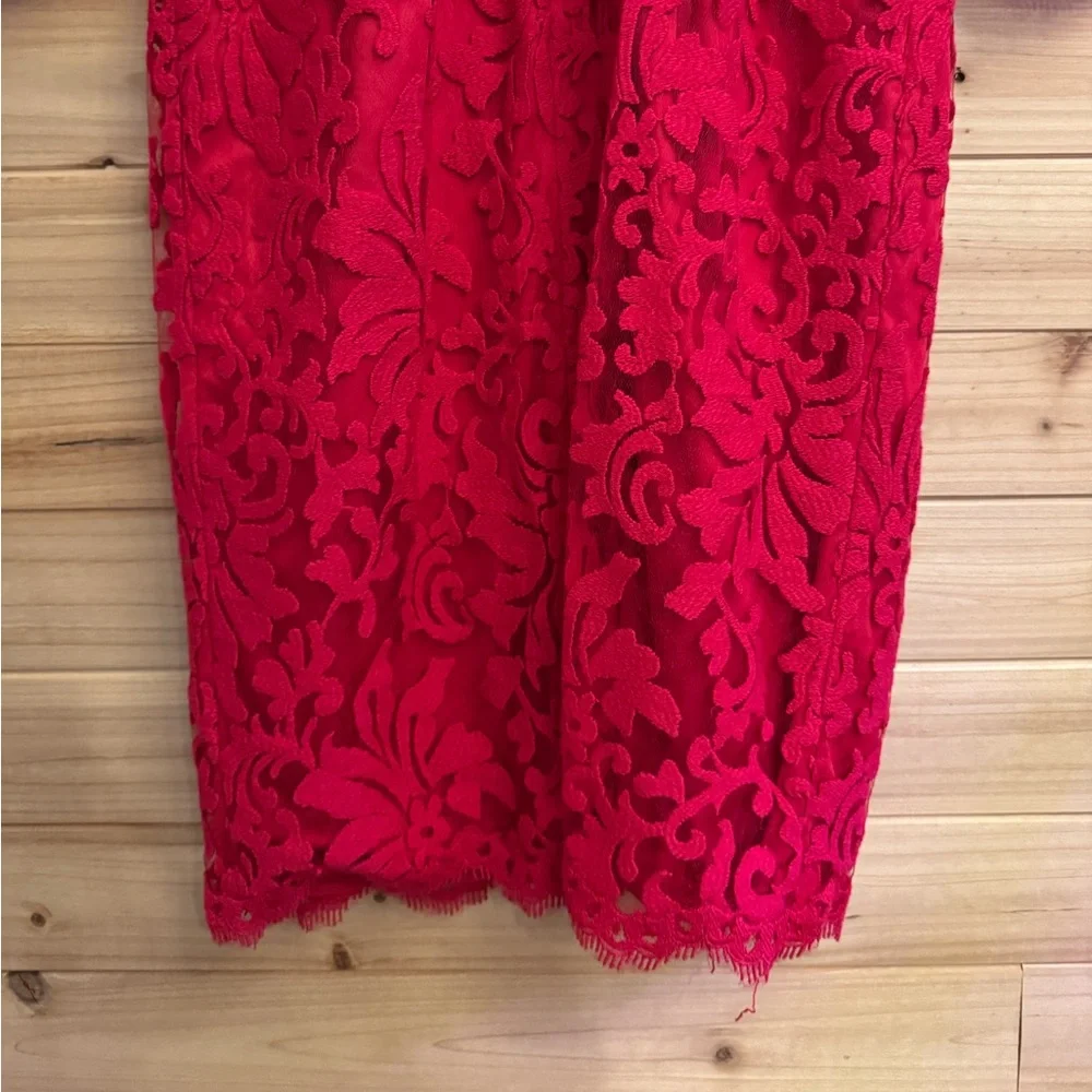 Tadashi Shoji 8 Lace Red Lace 3/4 Sleeve Sheath Dress Valentines Romantic - Picture 9 of 13